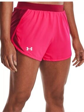 Under Armour Women's Fly By 2.0 Shorts in pink and burgundy